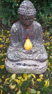 photo of buddha statue with pear