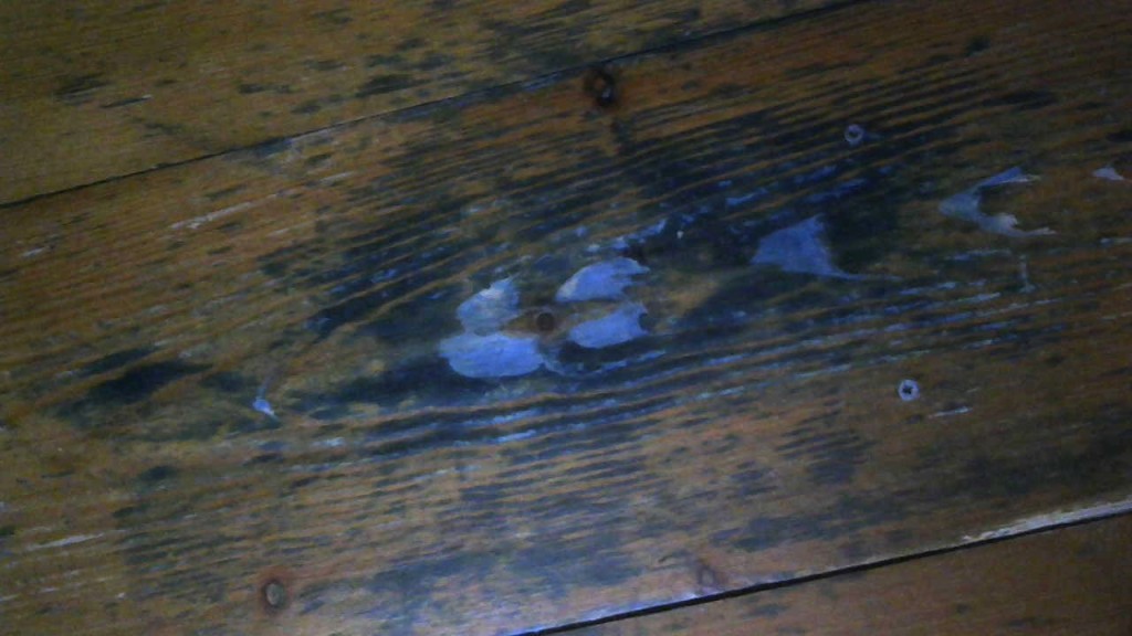 photo of floorboards stained blue with ink