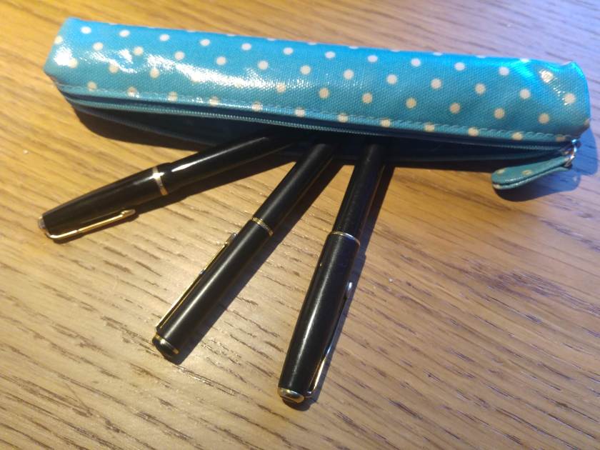 photo of my pencil case with three fountain pens